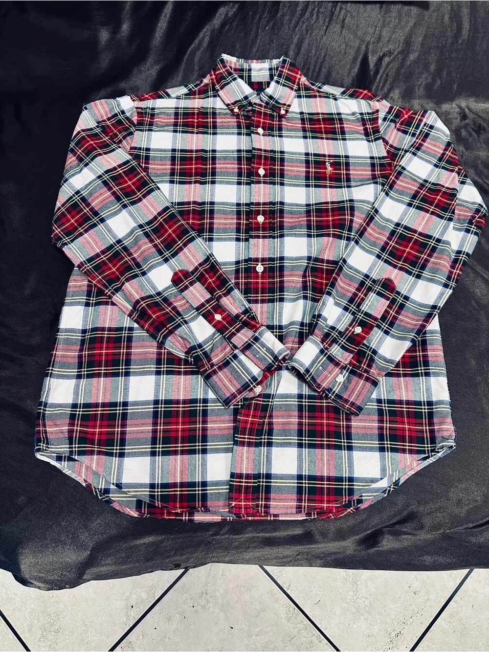 Classic Polo by Ralph Lauren Red, White & Navy Plaid Button-Down Shirt Size Med